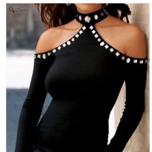 Tops - Embellished Off Shoulder Blouse With Choker Detail